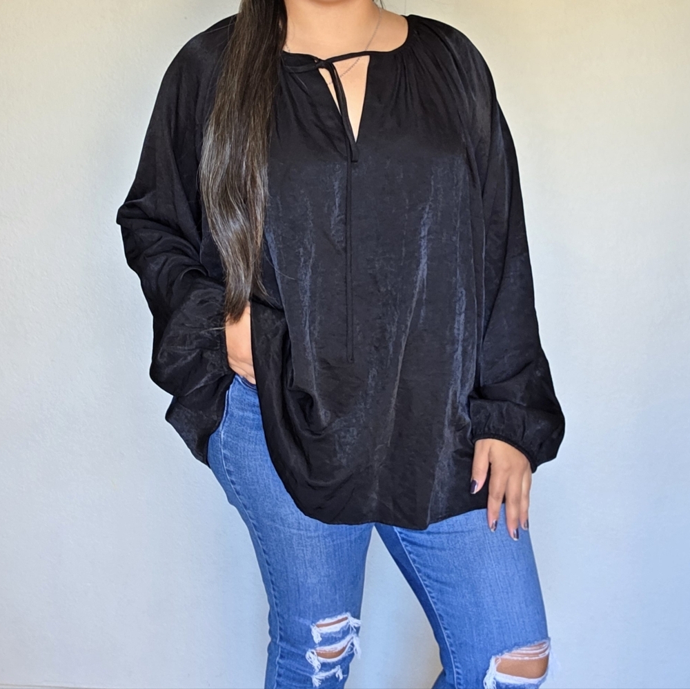 NWT Ava & Viv Black Satin Long Sleeve Blouse Size 2X
